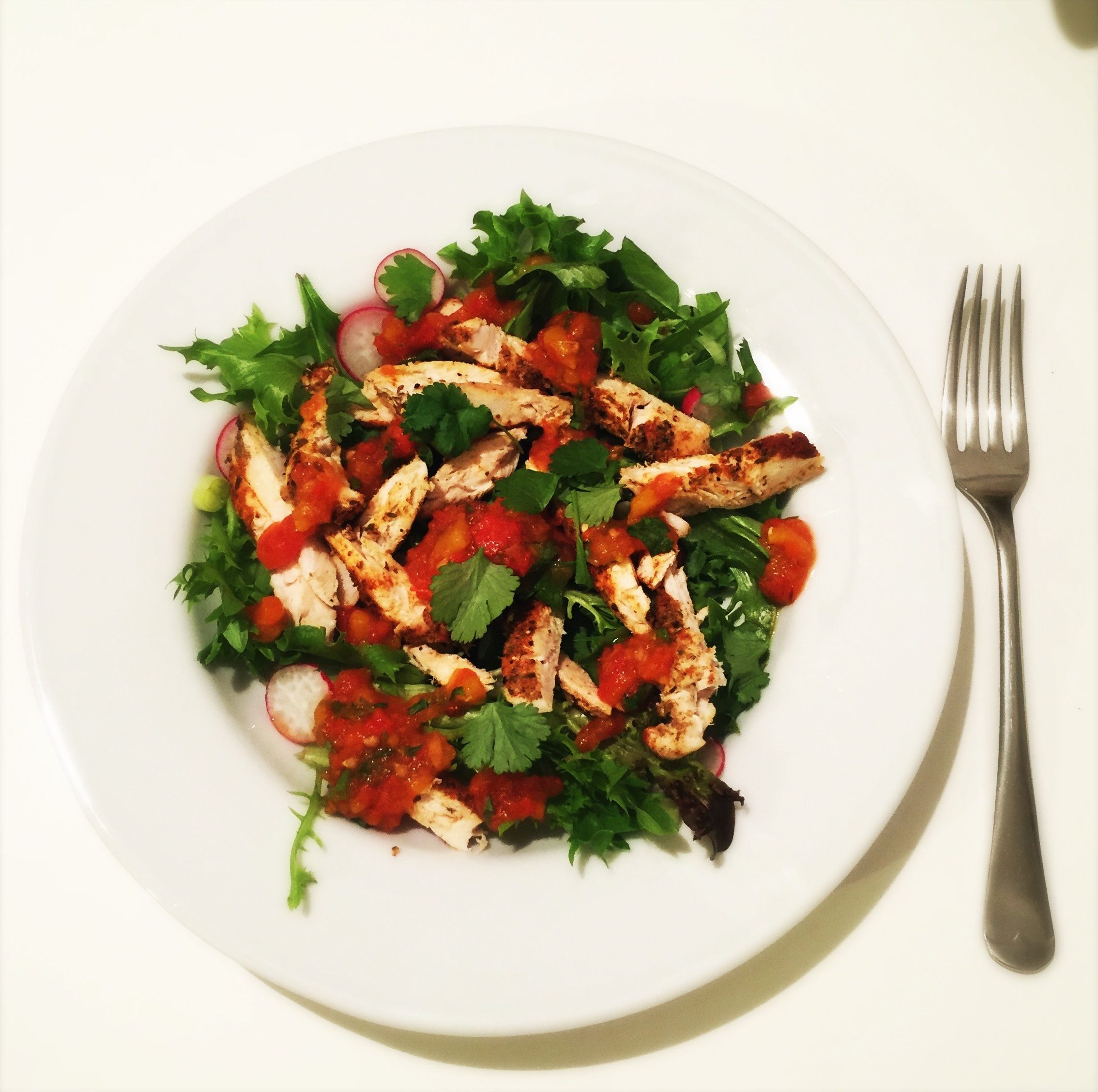 mexican chicken salad recipe, healthy mexican chicken, warm chicken salad recipe, fat free salad dressing, easy family food from daisies and pie