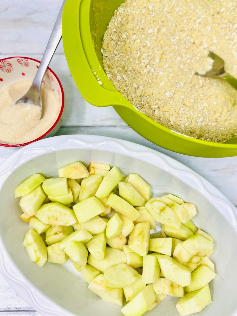 chopped apples waiting to be coated in cinnamon sugar
