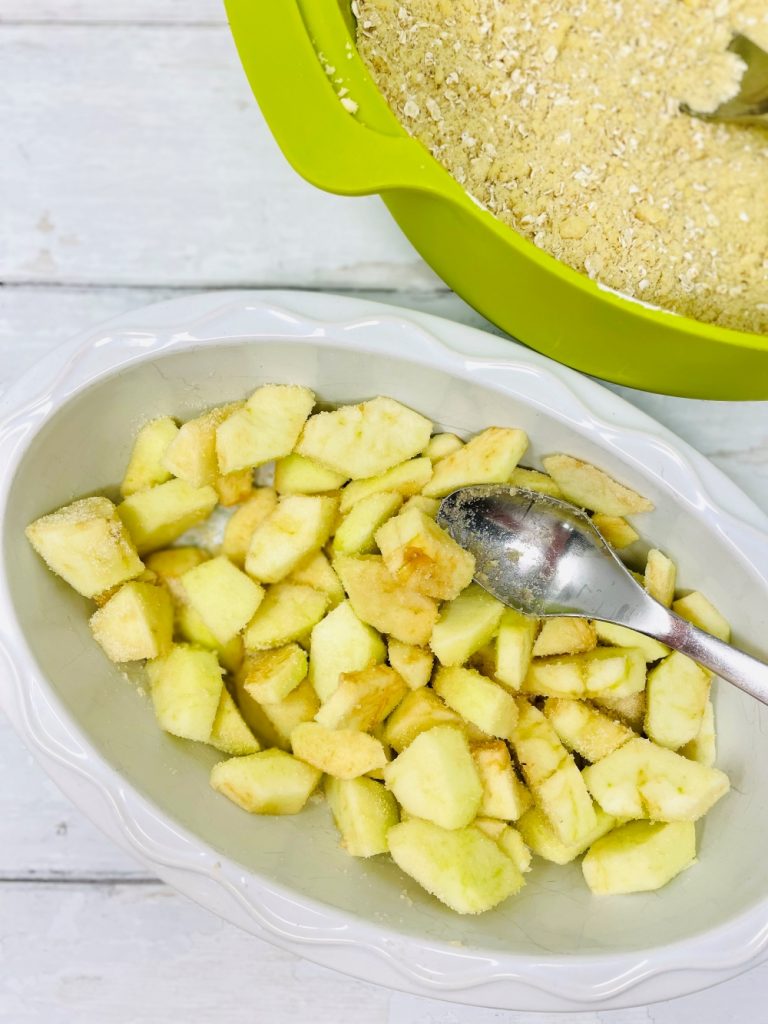 chopped apples with cinnamon sugar stirred into them