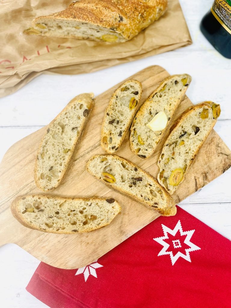 olive bread sliced ready to toast