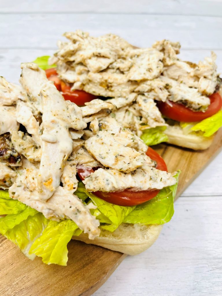 Close up shot of ranch chicken sandwich